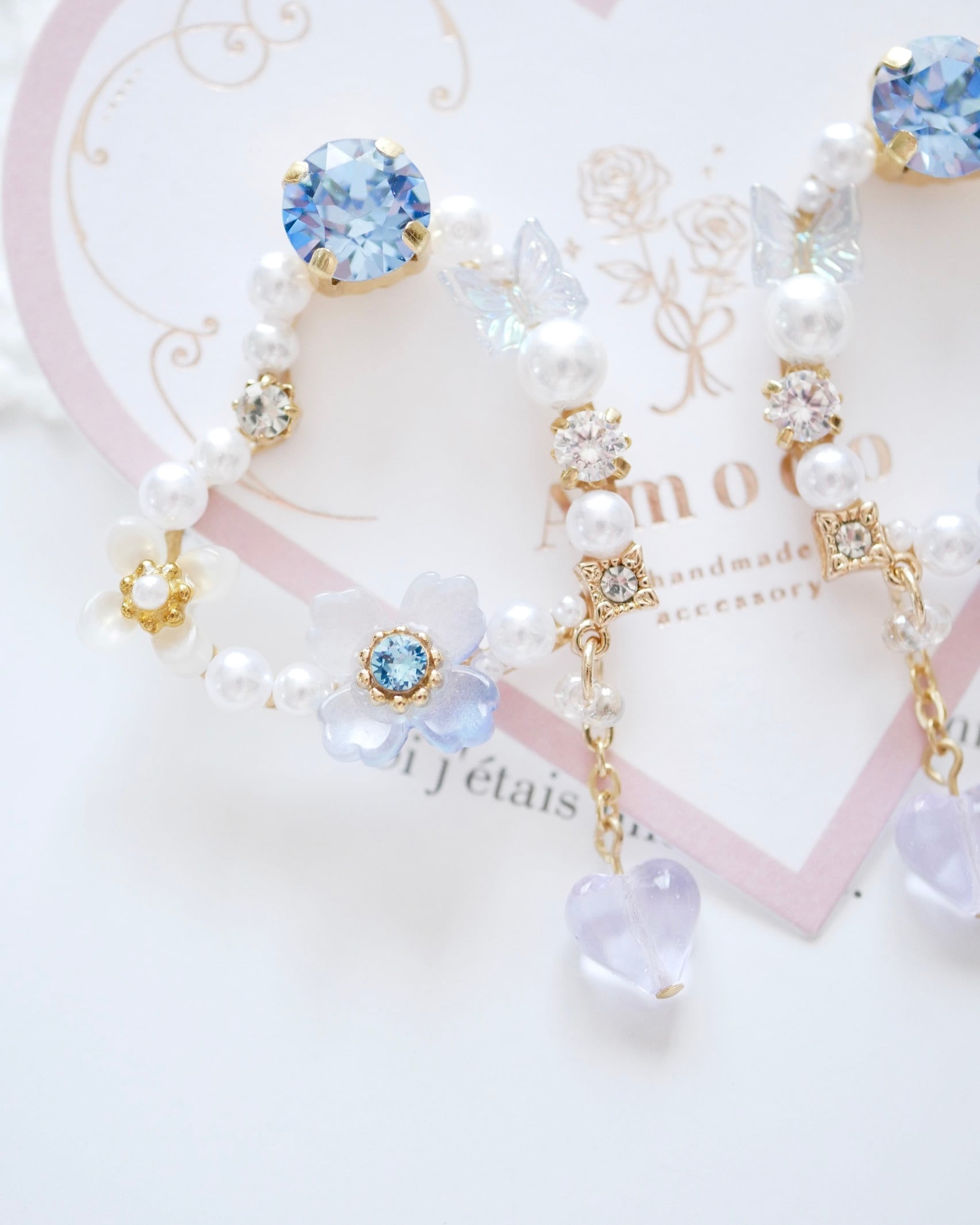 8505 ハイドレンジアハートビジューピアス/イヤリング | Amooo