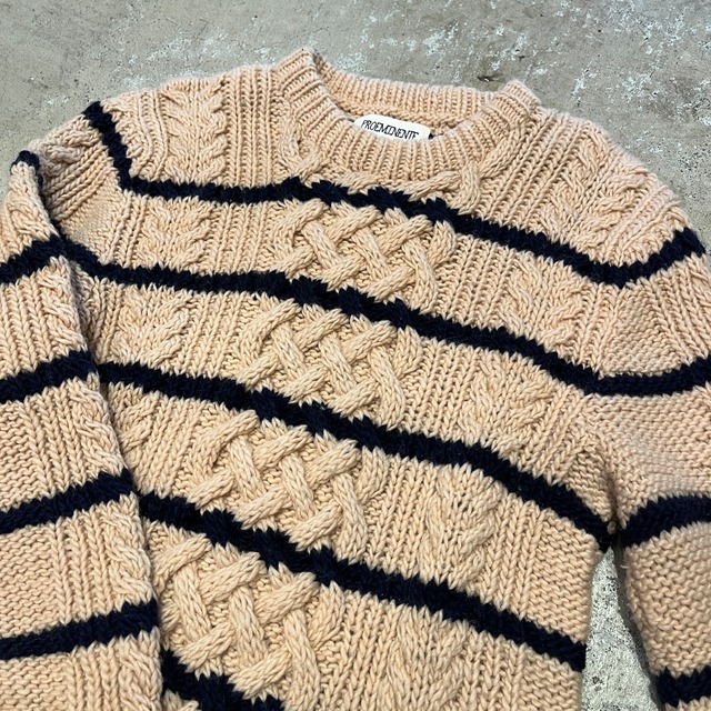 PROEMINENTE FISHIRMAN WOOL BORDER SWEATER S BEIGE/NAVY