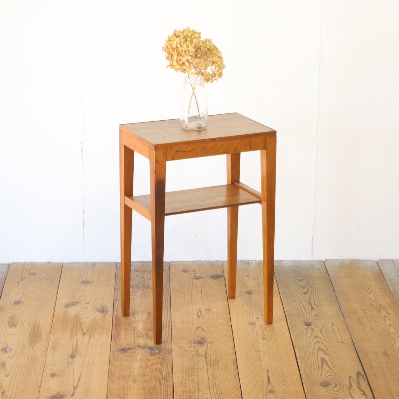 レトロ 花台 飾り台 展示台 テーブル 机 ラワン材 メラミン天板 ナチュラル ヴィンテージ/PLT02031