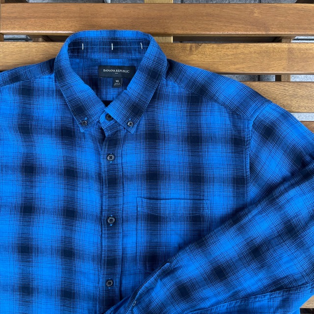 BANANA REPUBLIC CHECK SHIRT BLUE XL