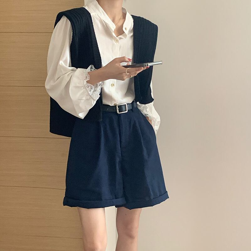 サマースタイルカラーホワイトレースシャツ ショーツ 夏物 ブルマー モンロー9759089668