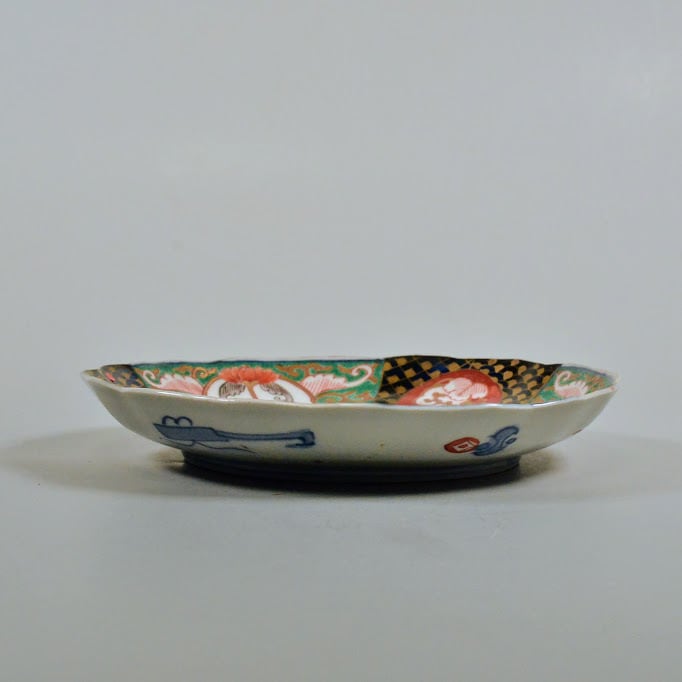 蓋付茶碗 4客 骨董 色絵 蝶 赤い実 通りもの