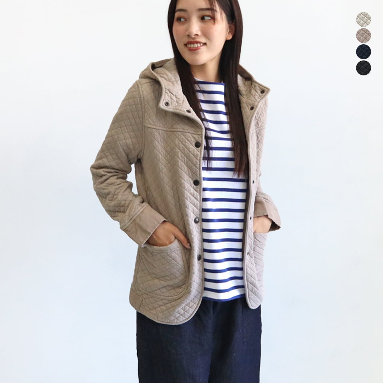 ARMEN * コットン キルティング【フード付き】ジャケット[NAM0555  