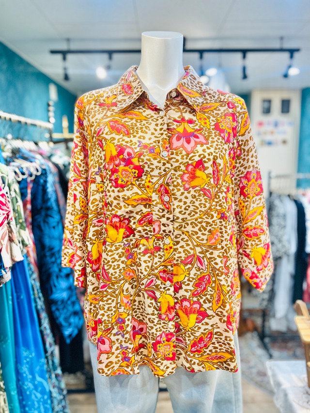 【フランス】フラワー&レオパード柄Yシャツ