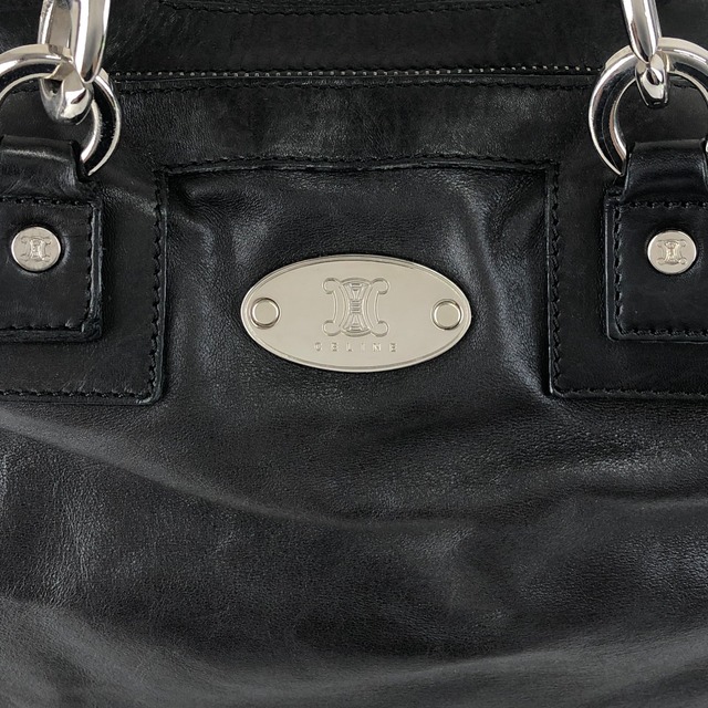 CELINE セリーヌ ハンドバッグ ブラック トリオンフ レザー プレートロゴ vintage ヴィンテージ オールド 5y5pjn