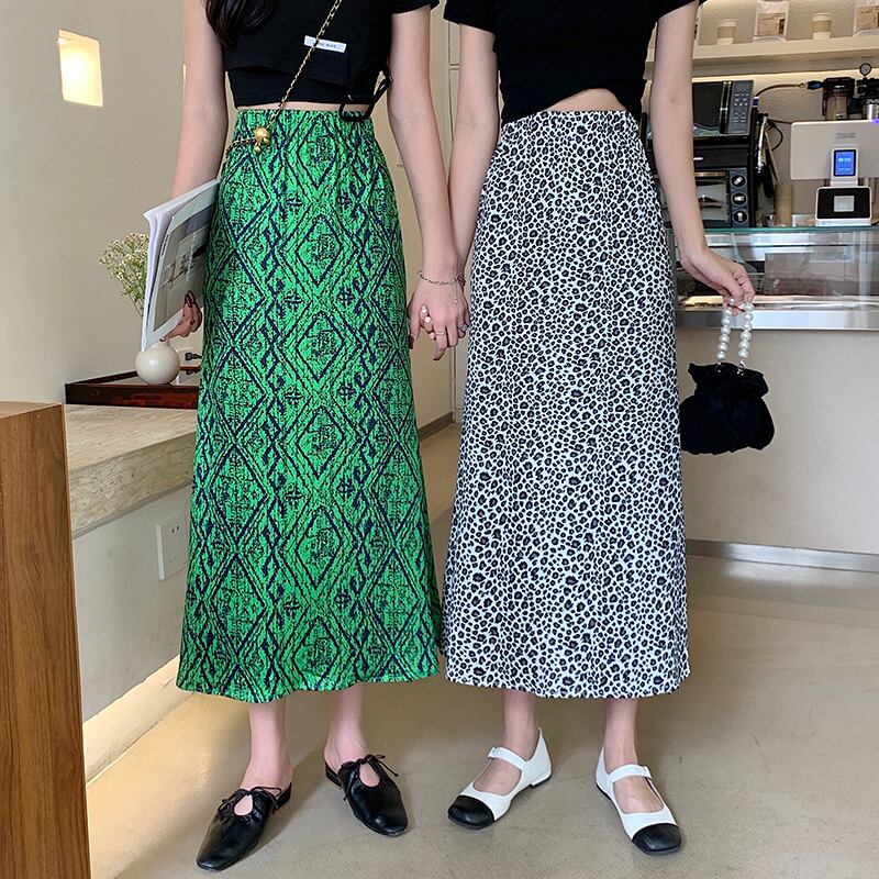 レオパードプリント柄ハイウェストウェストスカート サマールーズ薄手Aライン 夏物 YY-ファッション47959086351