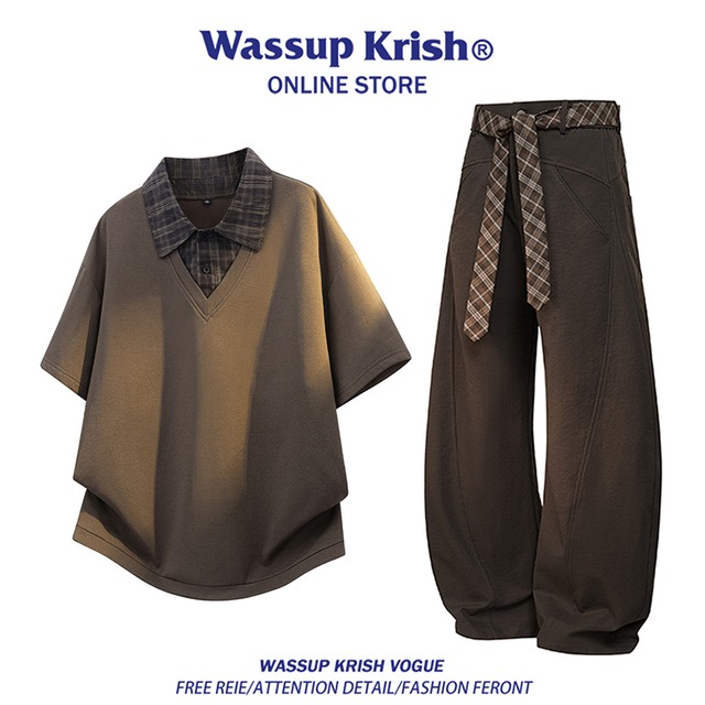 ♥半袖フェイクレイヤードPOLO！【WSシリーズ】★POLOシャツ★ 4color ユニセックス トップス 半袖 チェック柄 カジュアル