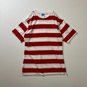 80s USA シングルステッチ ボーダー Tシャツ レッド ホワイト S 古着