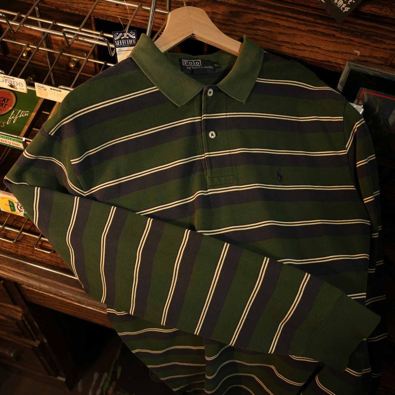 Polo by Ralph Lauren 90s〜00s ボーダー ラガーシャツ XL コットン
