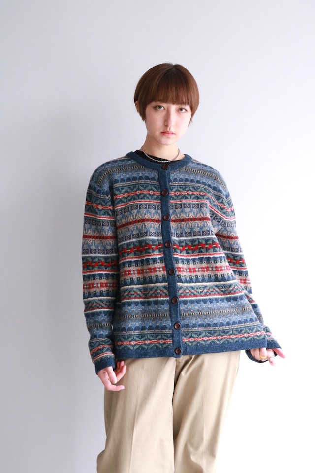 Vintage border pattern knit cardigan