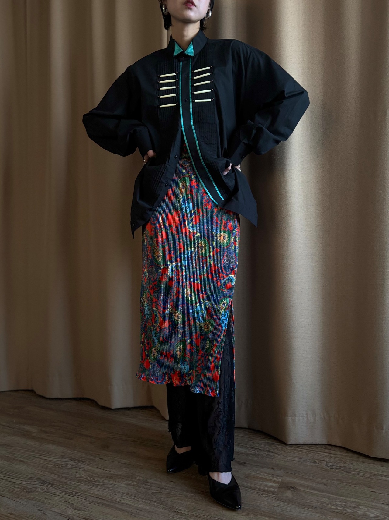 Vibrant paisley pattern pleats skirt-5184-3