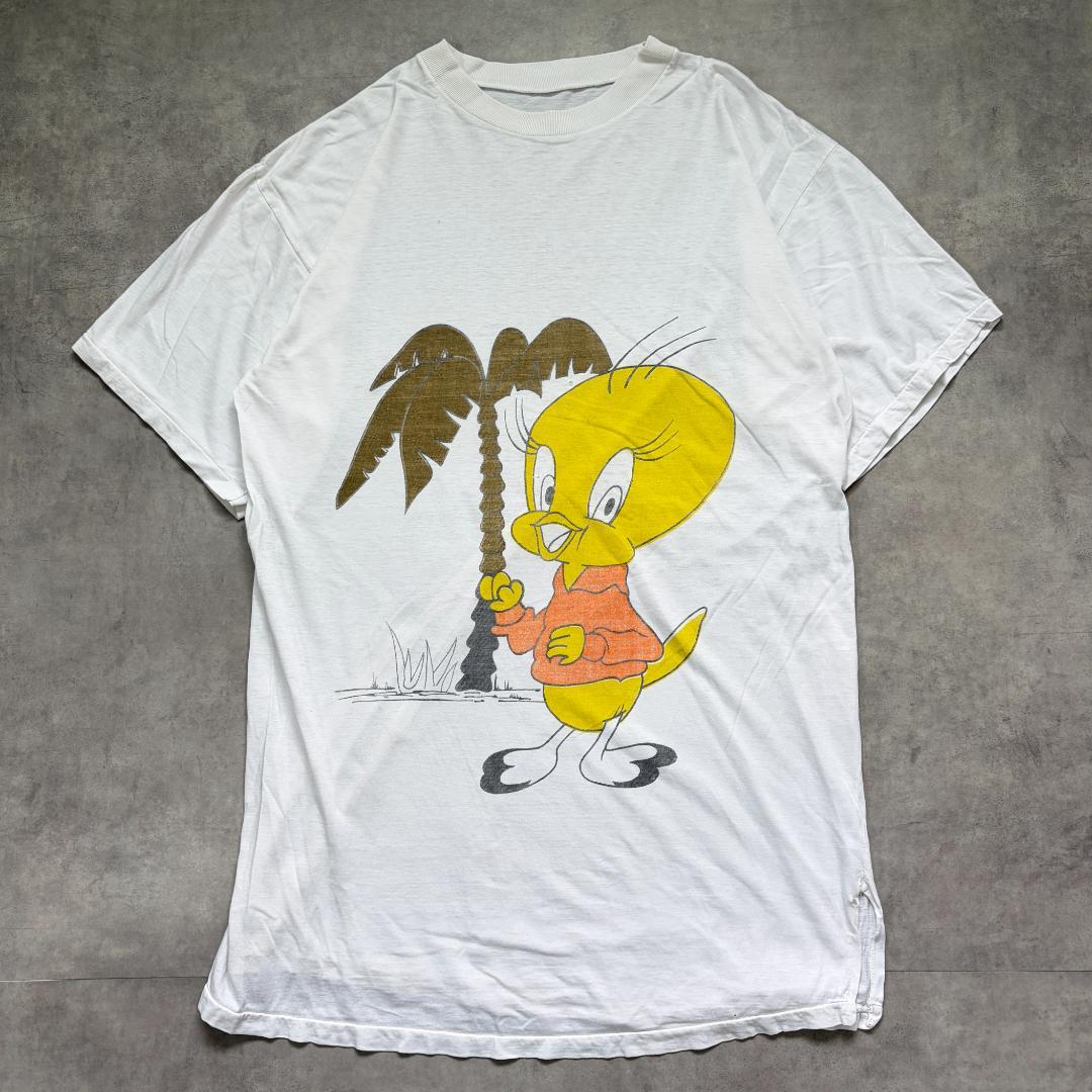 ルーニーテューンズ トゥイーティー Tシャツ 染み込み 80s USA L 白