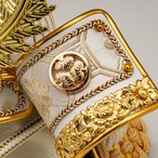 №R0669 白地金襴 徳川家康兜 収納 黒塗り二引 シケ引き屏風 thumbnail 4