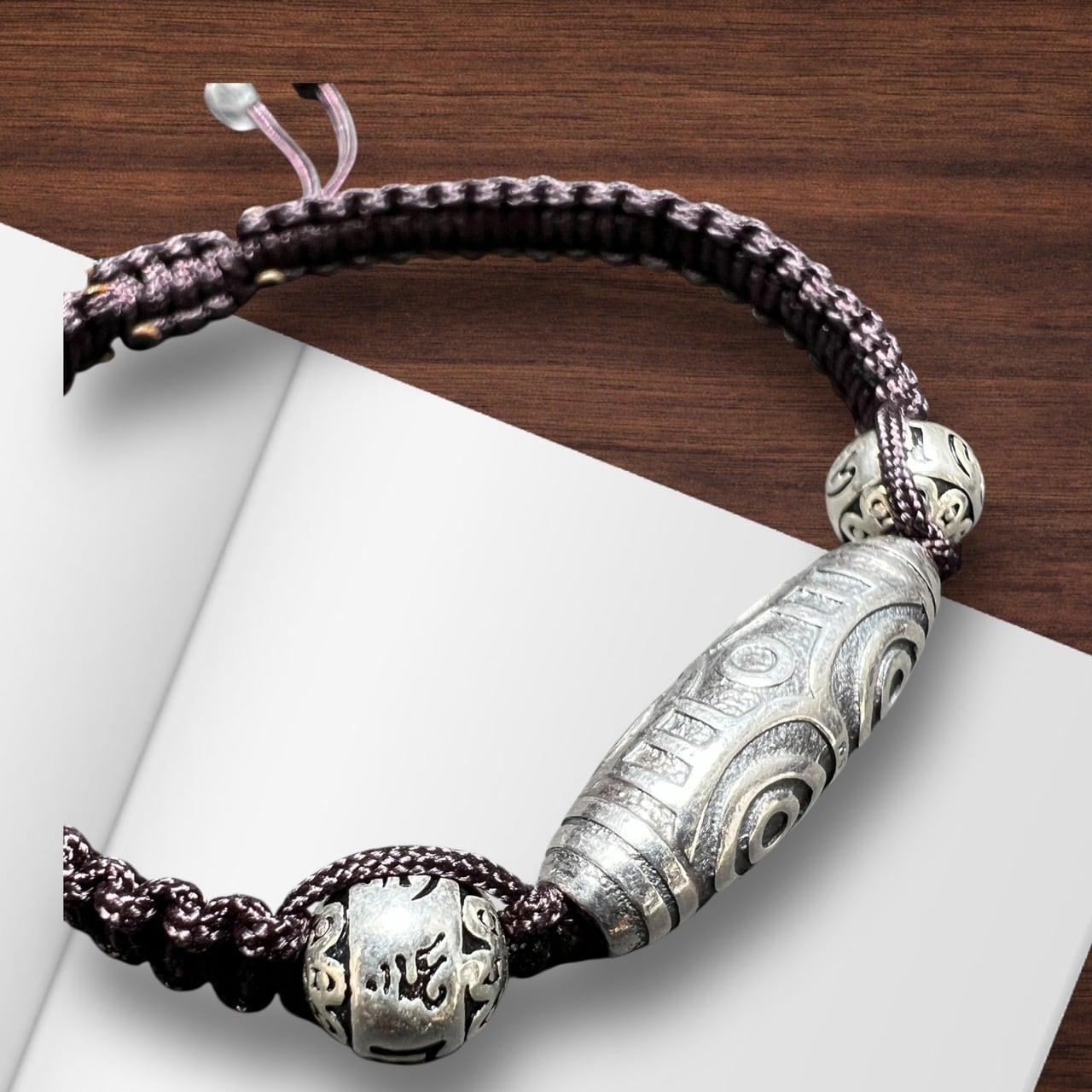 龍眼天珠紐ブレス 純銀シルバー 最高のパワー権力 金運財運 魔除け