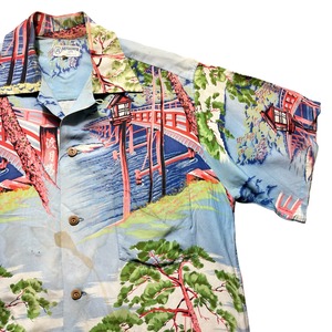 vintage 1950’s “MUSASHIYA” rayon hawaiian shirt “渡月橋”
