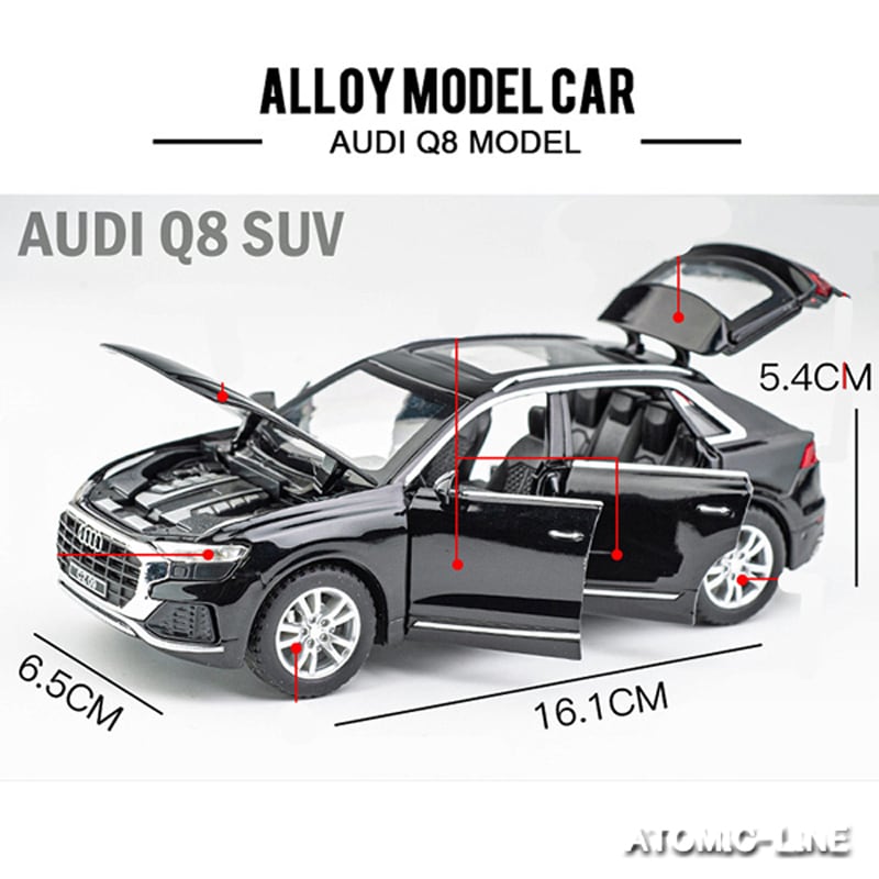1/18 Audi 合金製ミニカー LED点灯 サウンド 鍵付 AUDi アウディ Q8 1/32 ミニカー 全4色 ライト点灯 エンジン