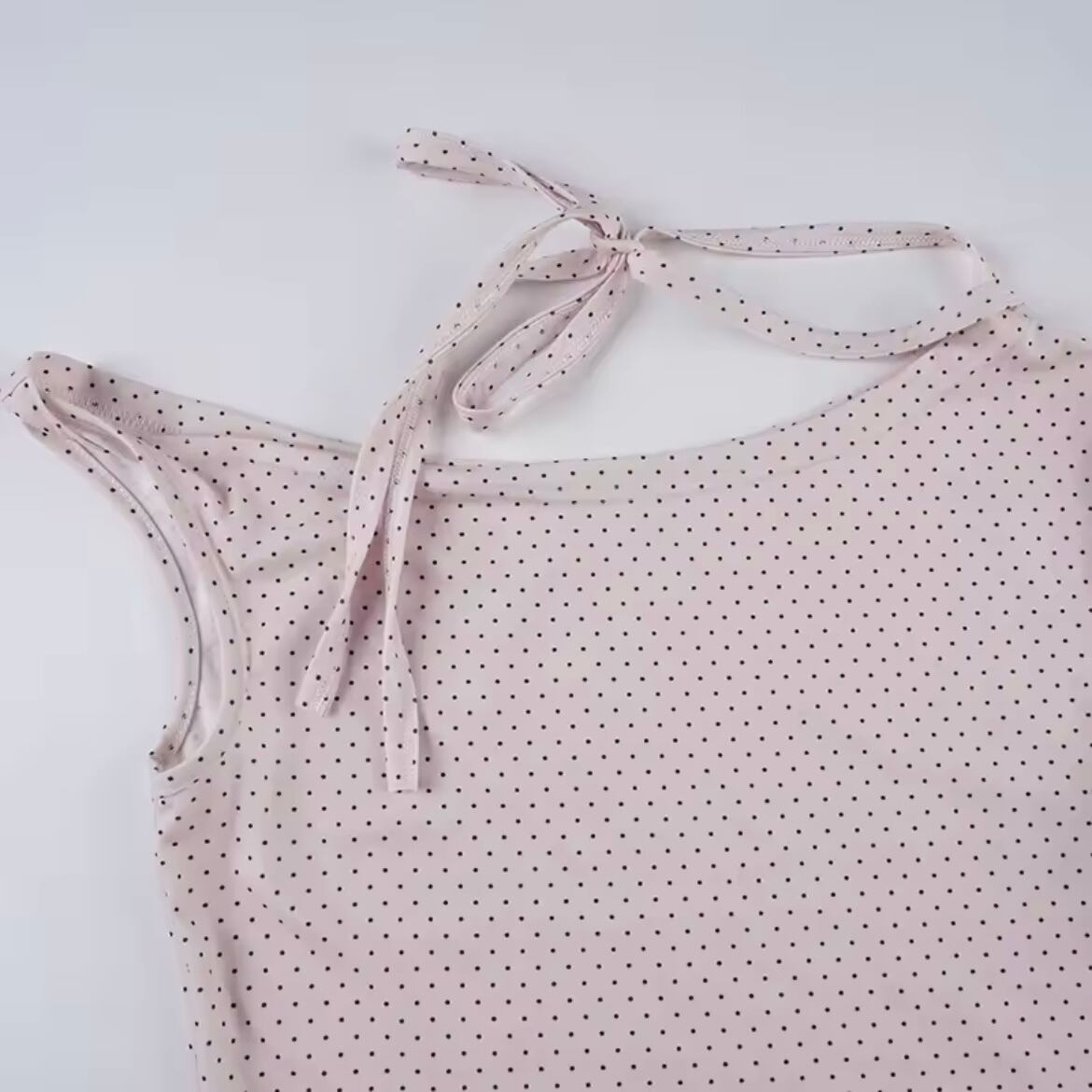 polka dot ribbon one shoulder tops