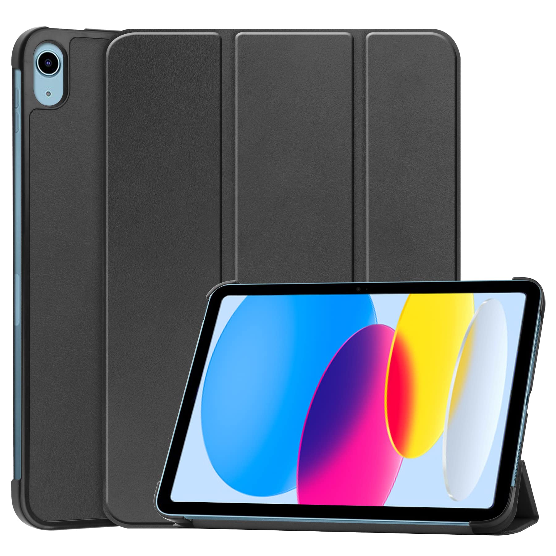 iPad a16 ケース, iPad 11世代 2025 11 インチ/10世代 2022 10.9 インチ ケース 三つ折りスタンド オートスリープ機能付き, 薄型 軽量 保護カバー,ブラック