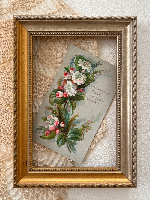 フランス アンティークメッセージカード 春の花 フランス  額装 インテリア小物 コレクション