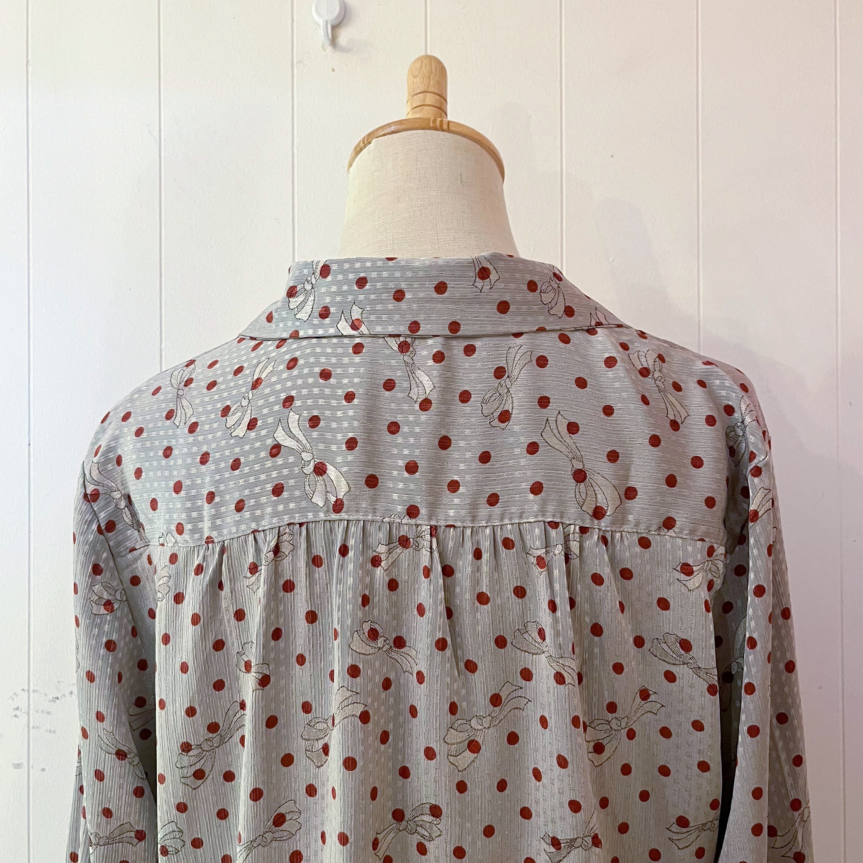 silver ribbon dot blouse