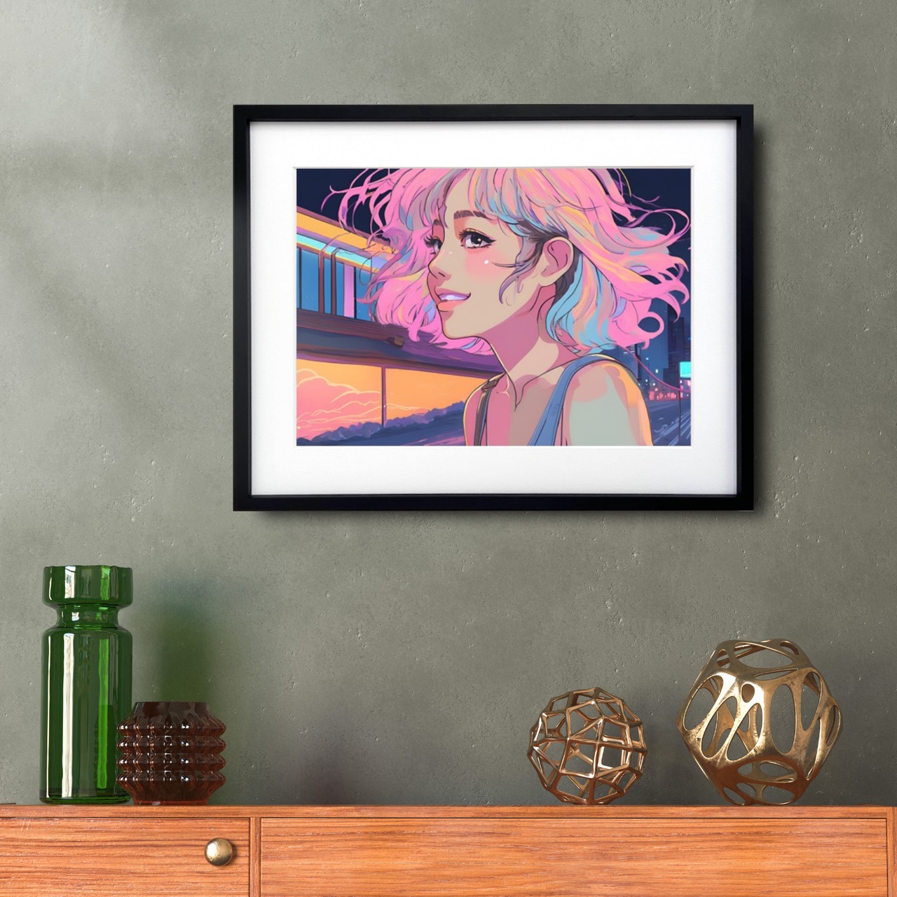 Bob Girl Ⅵ｜レトロでかわいいパステルガールのアートポスター｜優しい色彩が空間を華やかに彩る北欧ガーリーインテリアに映える一枚A3ポスター