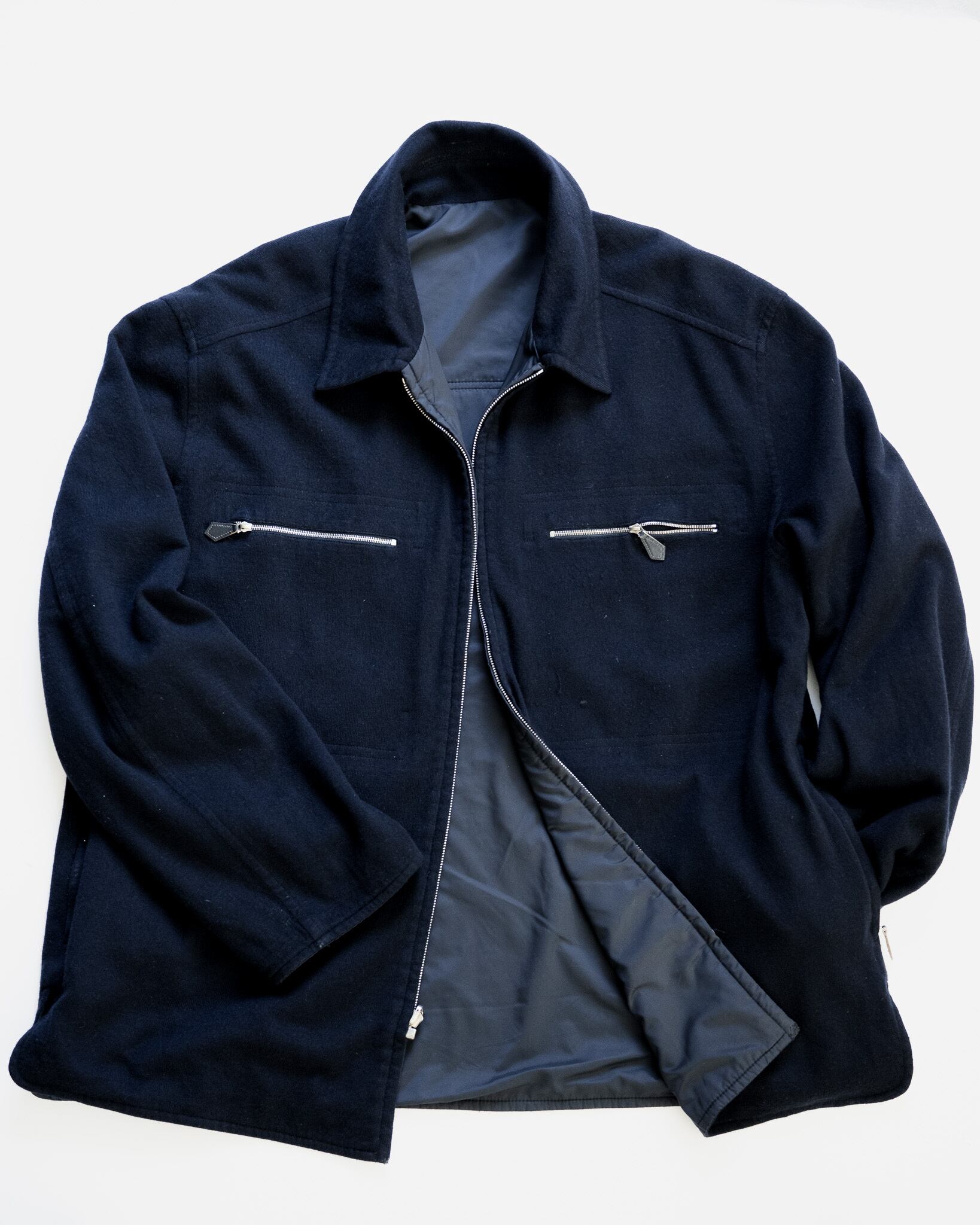 90's] Hermès Reversible Cashmere Jersey × Nylon Zip Jacket