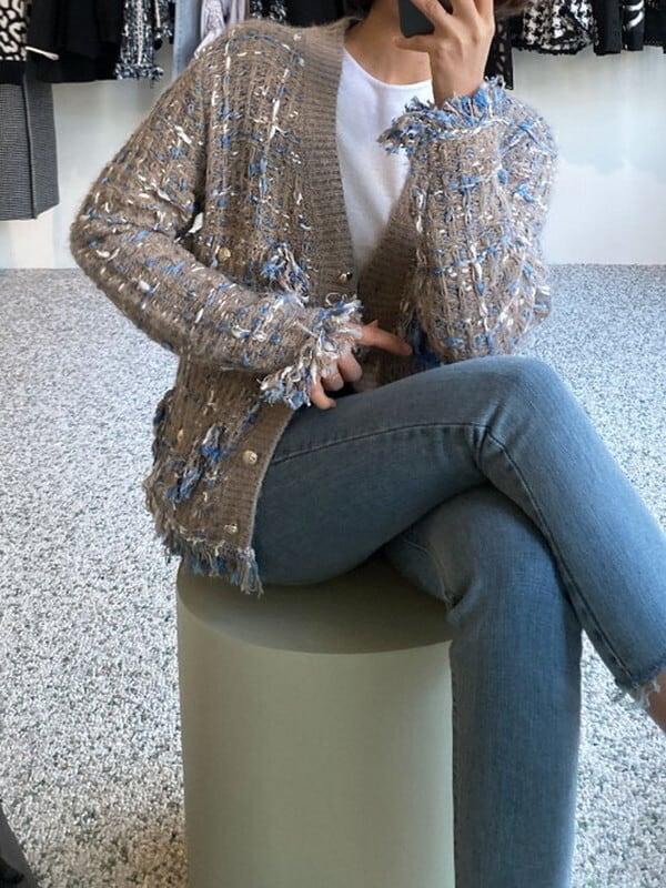 tweed no-collar tassel jacket 2color【NINE7052】 | NINE9U