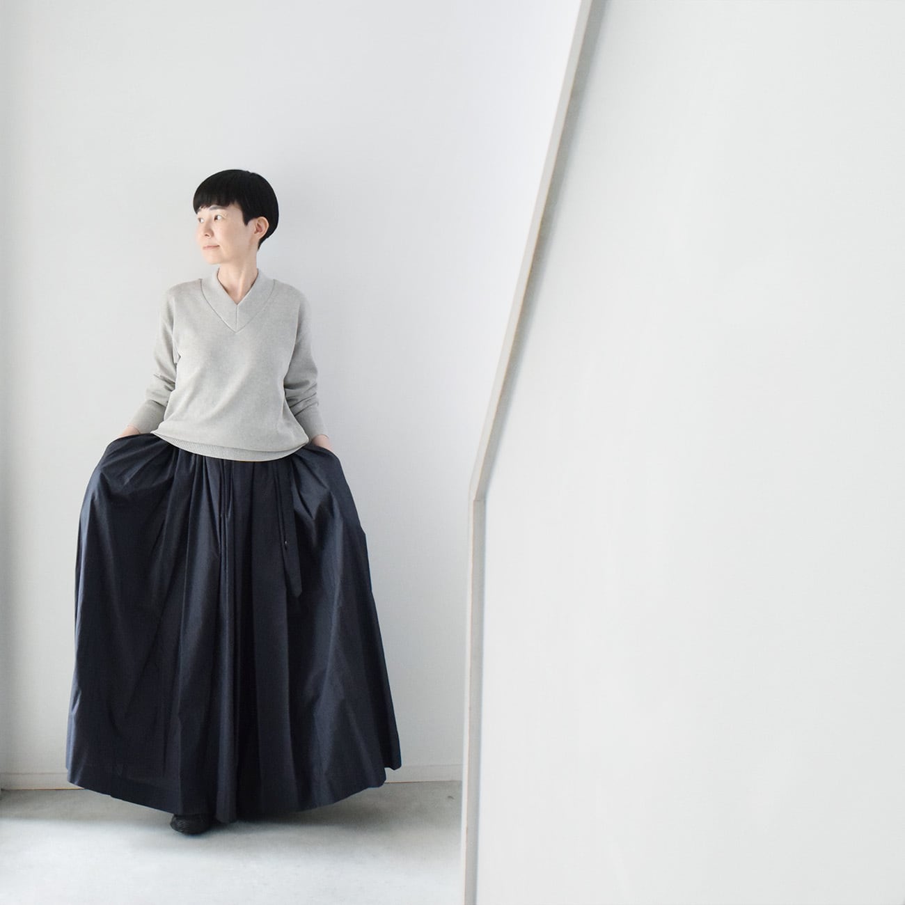 コットンボリュームギャザースカート：紺［SK19LSNV］ | skep-online shop