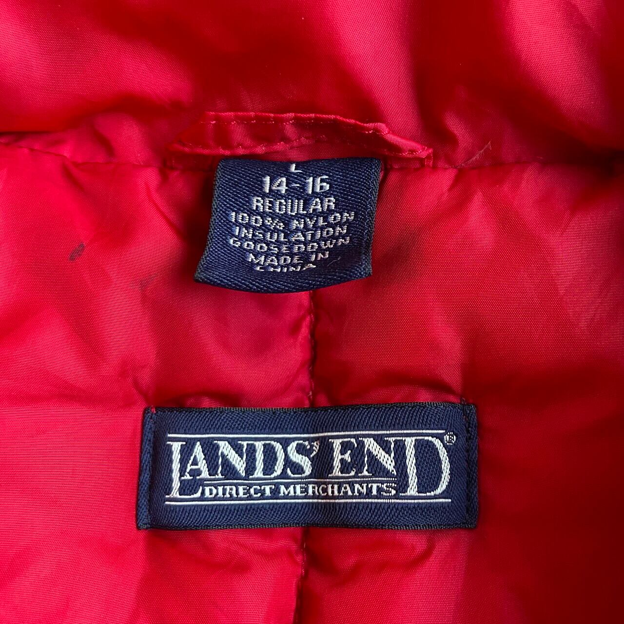 90年代 LAND'S END ランズエンド グースダウンベスト メンズL 古着 レッド 赤色 90s ヴィンテージ ビンテージ  【アウトドアジャケット】【WS2201】 | cave 古着屋【公式】古着通販サイト
