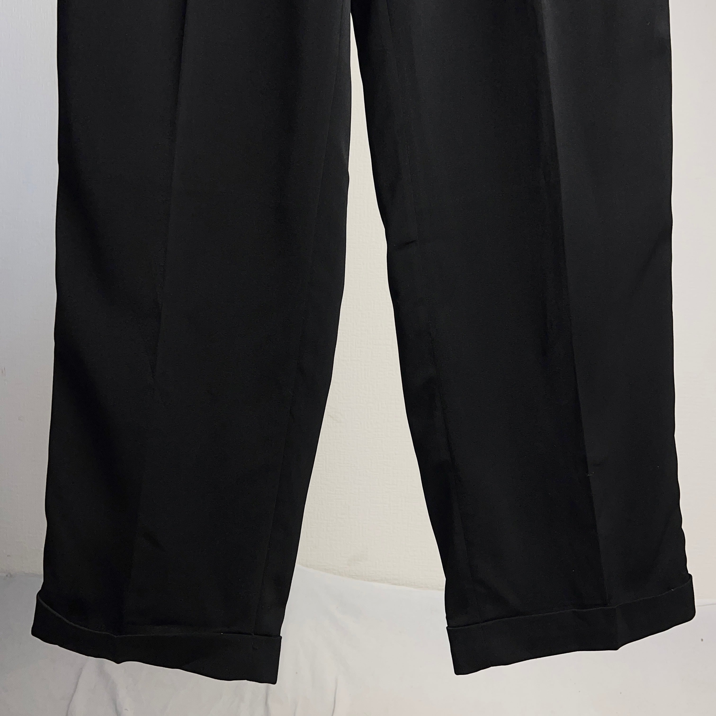 2Tuck Polyester Slacks Black 2タック ポリエステル スラックス