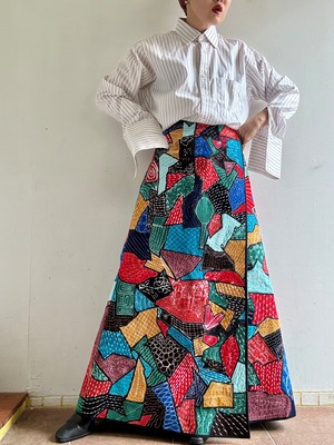 70s Vintage Velour Patchwork Wrapped Skirt