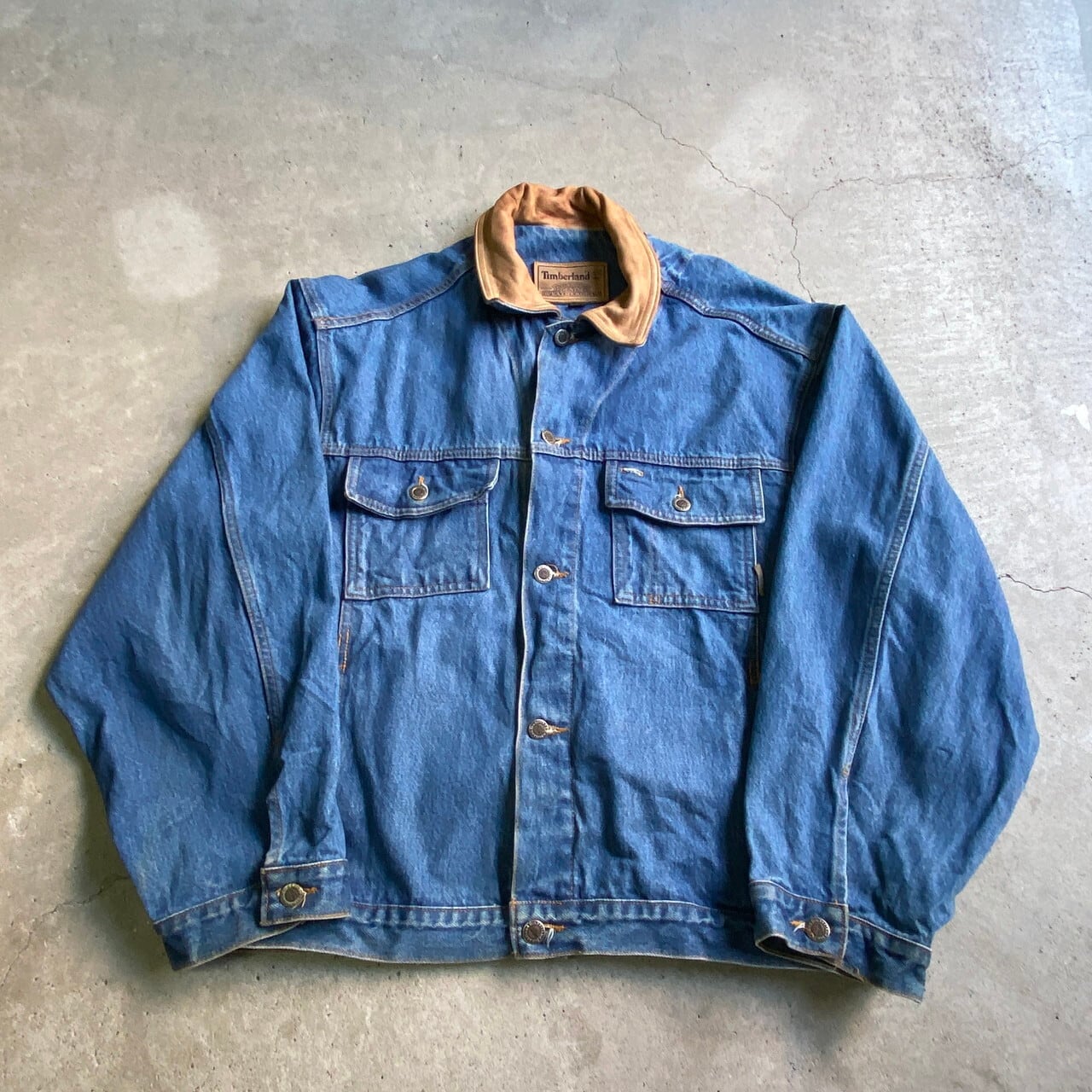 90年代 USA製 Timberland ティンバーランド 襟レザー デニムジャケット 