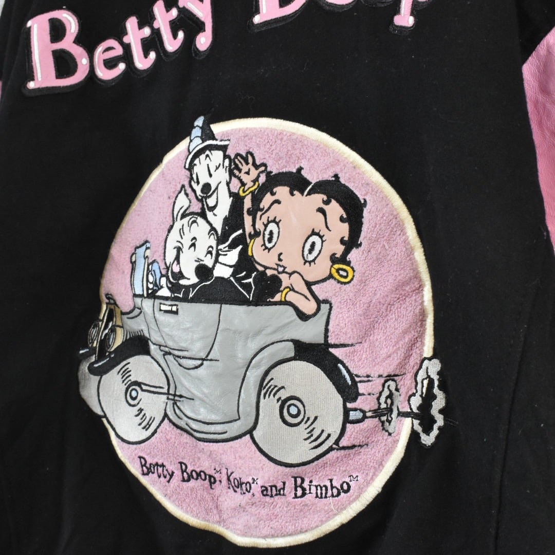超激レア Betty Boop スタジャン ピンク サイド刺繍 ウール レザー 