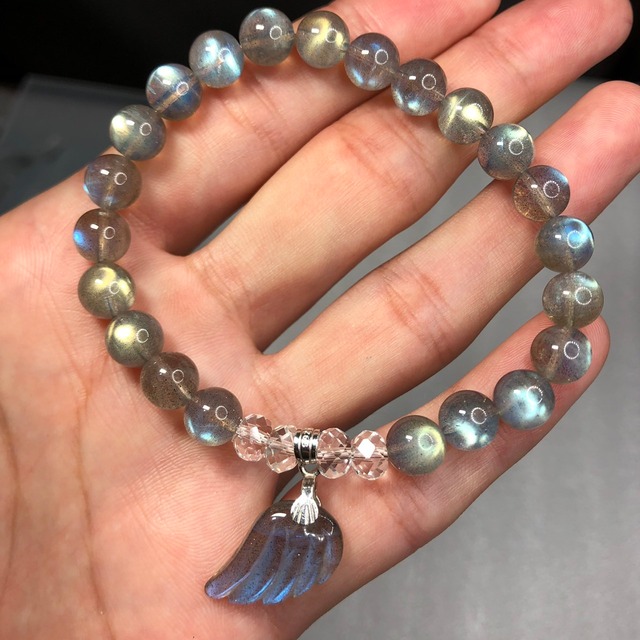 美シラーラブラドライト×羽 ブレスレット