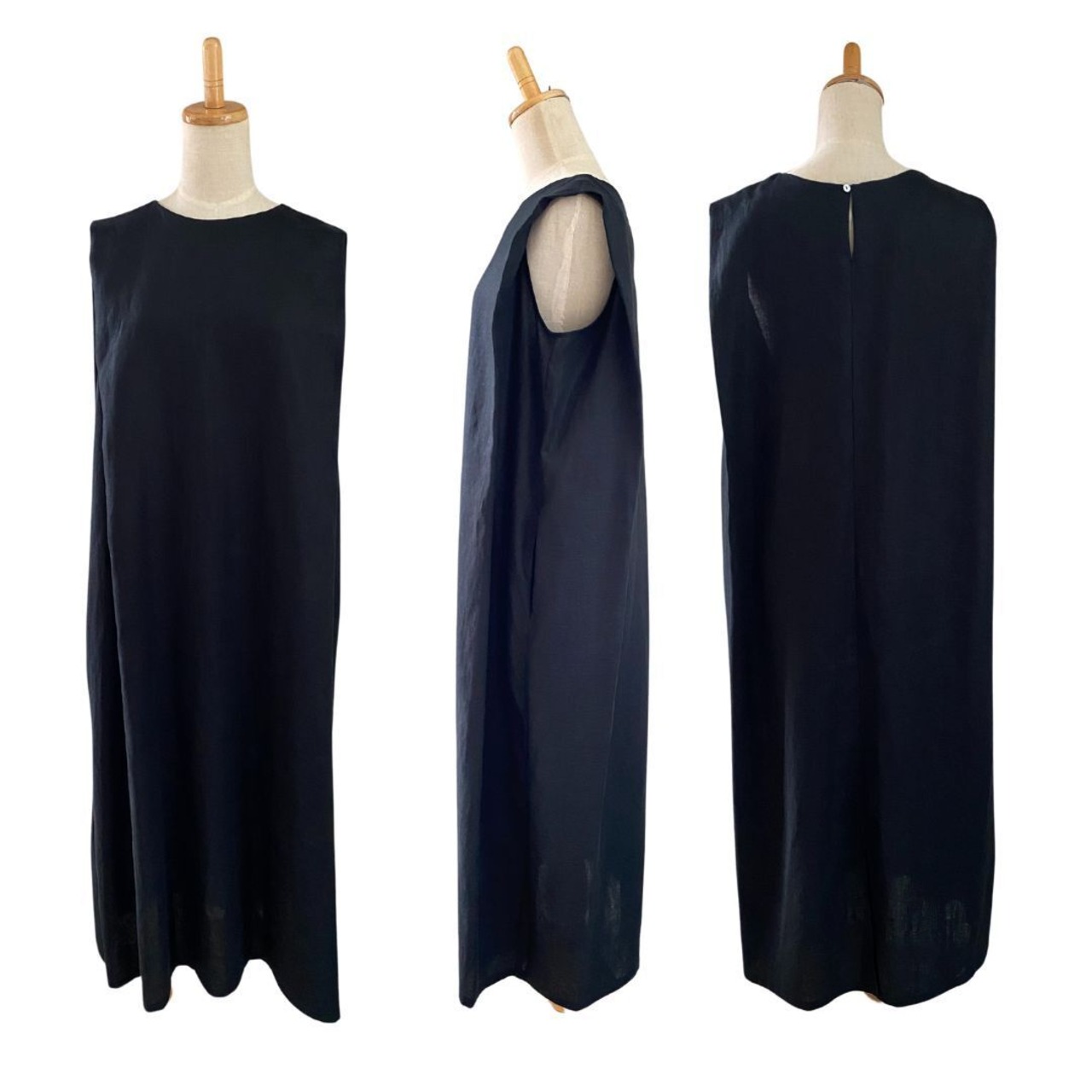 【Coloridas 】リネン タックノースリーブ ワンピース