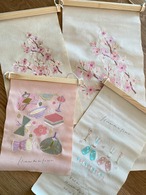 刺繍タペストリー　ひな祭り桃色 Sサイズ