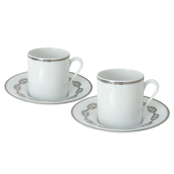 New HERMES エルメス シェーヌダンクル プラチナ コーヒーカップ&ソーサー ティーカップ 磁器 ギフト 新品