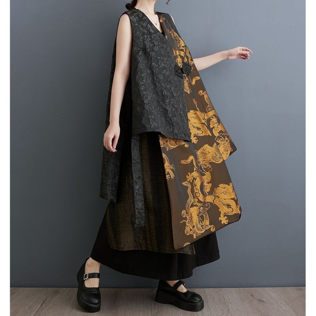 龍柄 アシンメトリー ベスト 60020