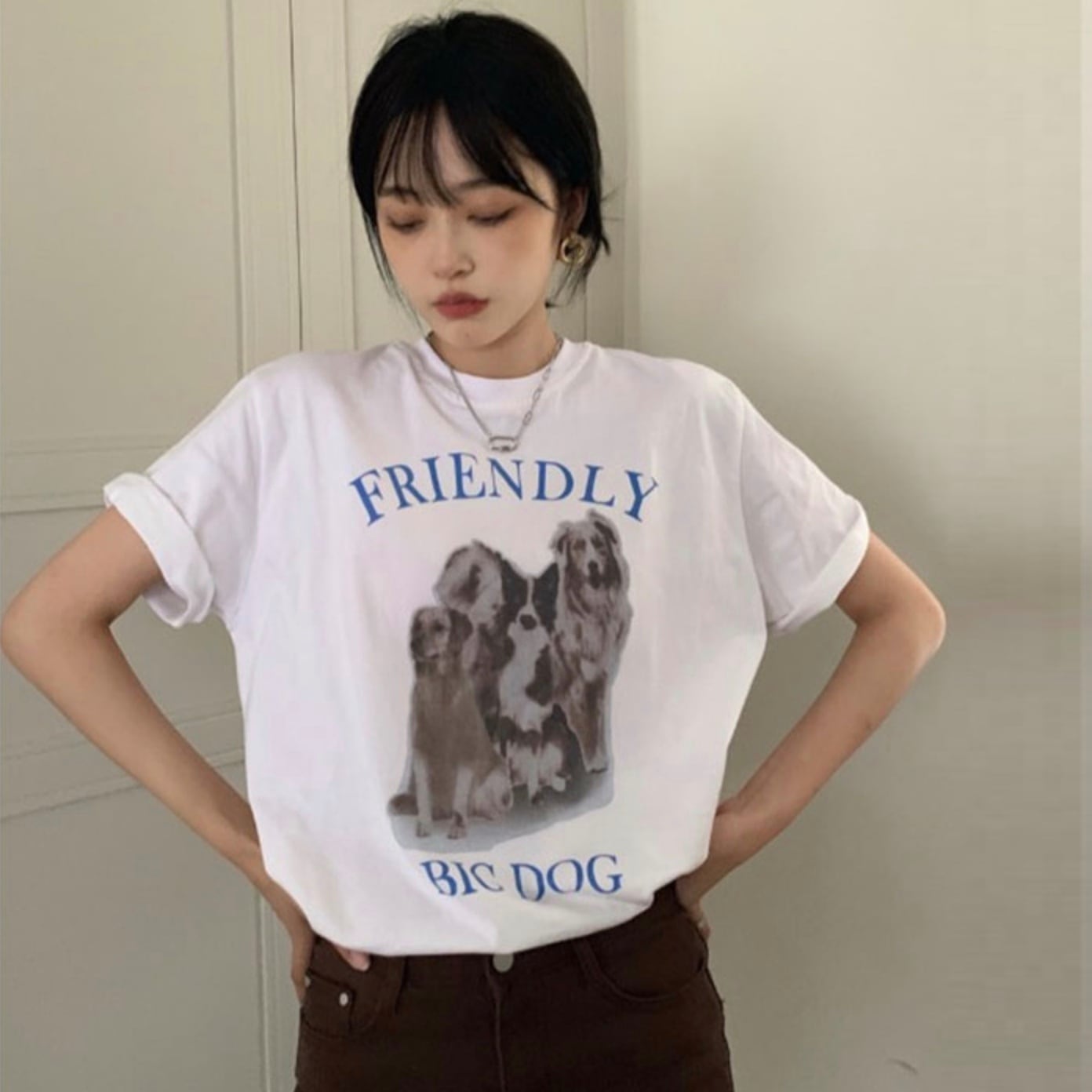 送料無料 映え プリント リアル グラフィック ロゴ プリント Tシャツ オーバー サイズ ゆる だぼ カジュアル 大人女子 メンズライク Lamitte Deco トレンド 韓国ファッション ショップ Base店