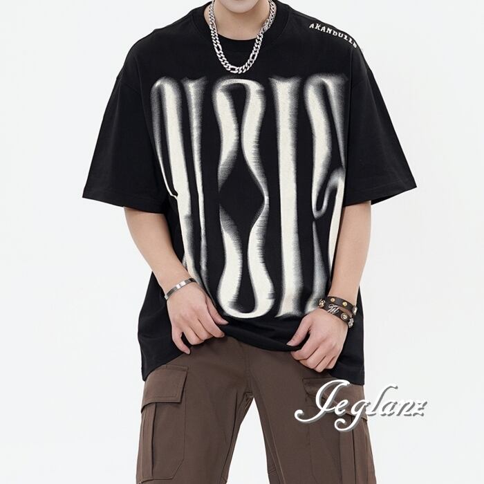 3色 ビック ロゴ プリント 半袖 Tシャツ ルーズ ユニセックス ♪(MC537)β