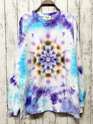 タイダイ染め Tie-dye  長袖Tシャツ　Lサイズ 　曼荼羅 　ブルーパープル　ムラ染め　 HD20-41