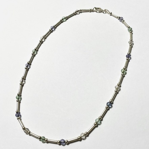 Vintage 925 Silver & Gemstone Beads Necklace Made In Italy