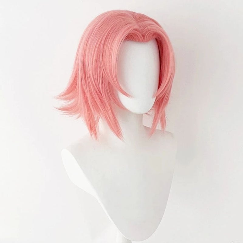 コスプレ耐熱ウィッグ ピンク 前髪立ち上げ センター分け ワンレン