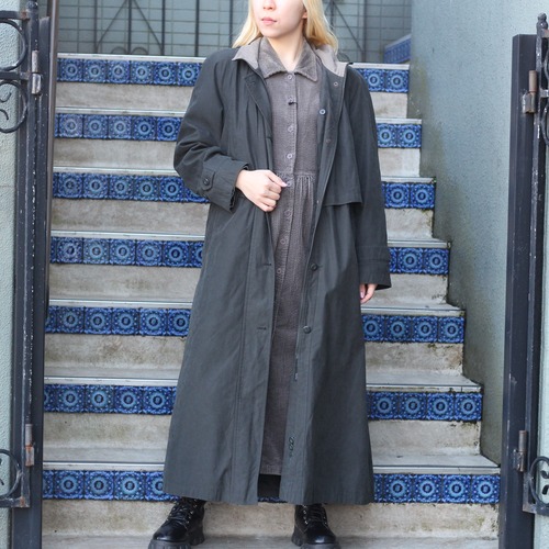 USA VINTAGE RAINWEAR FAKE SUEDE HOODED DESIGN LONG COAT/アメリカ古着フェイクスウェードフーデッドデザインロングコート