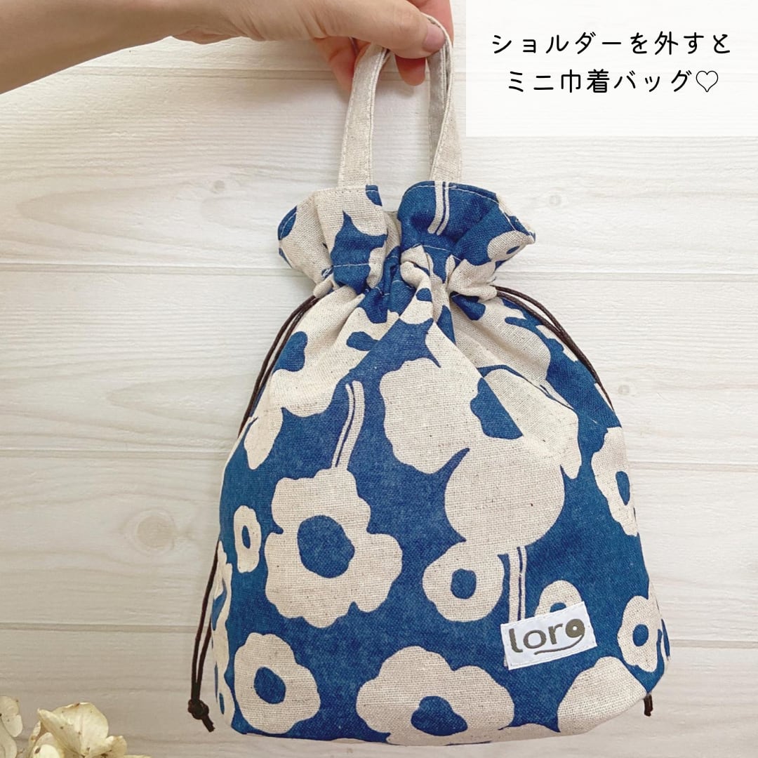 Mサイズ●迷彩 ブルー リメイク 巾着 ショルダーバッグ★2wayハンドメイド 迷彩 ブルー リメイク 巾着 ショルダーバッグ2wayハンドメイド Mサイズ