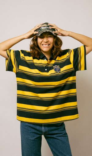 Emblem Stripe Polo Shirt / ASH×BLACK