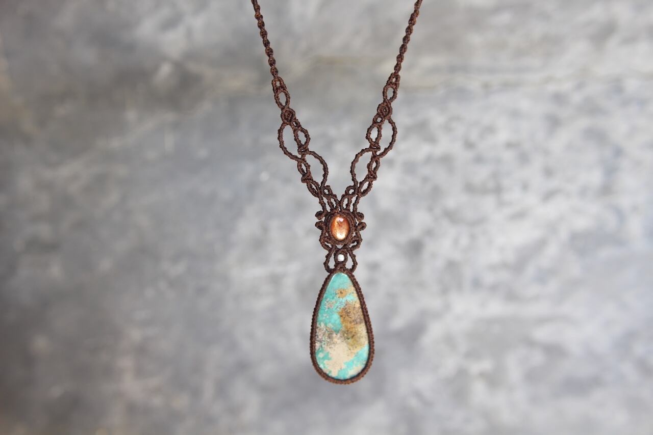 Turquoise & Sunstone micromacrame necklace