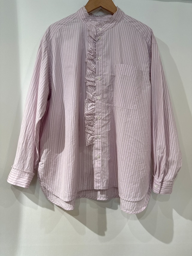 送料無料：NUVELLES DU PARADIS/ストライプブロード フリルアレンジブラウス　ピンク