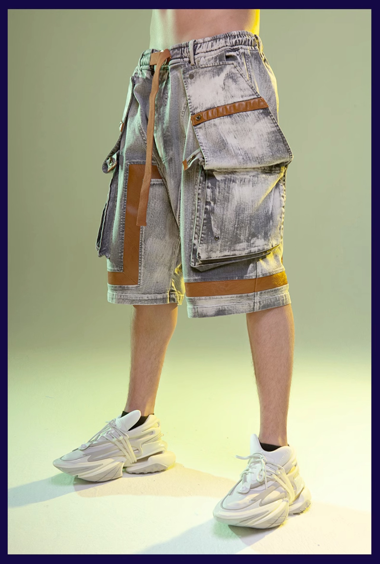 不作悪 サイバーパンクウォッシュラインショートパンツ