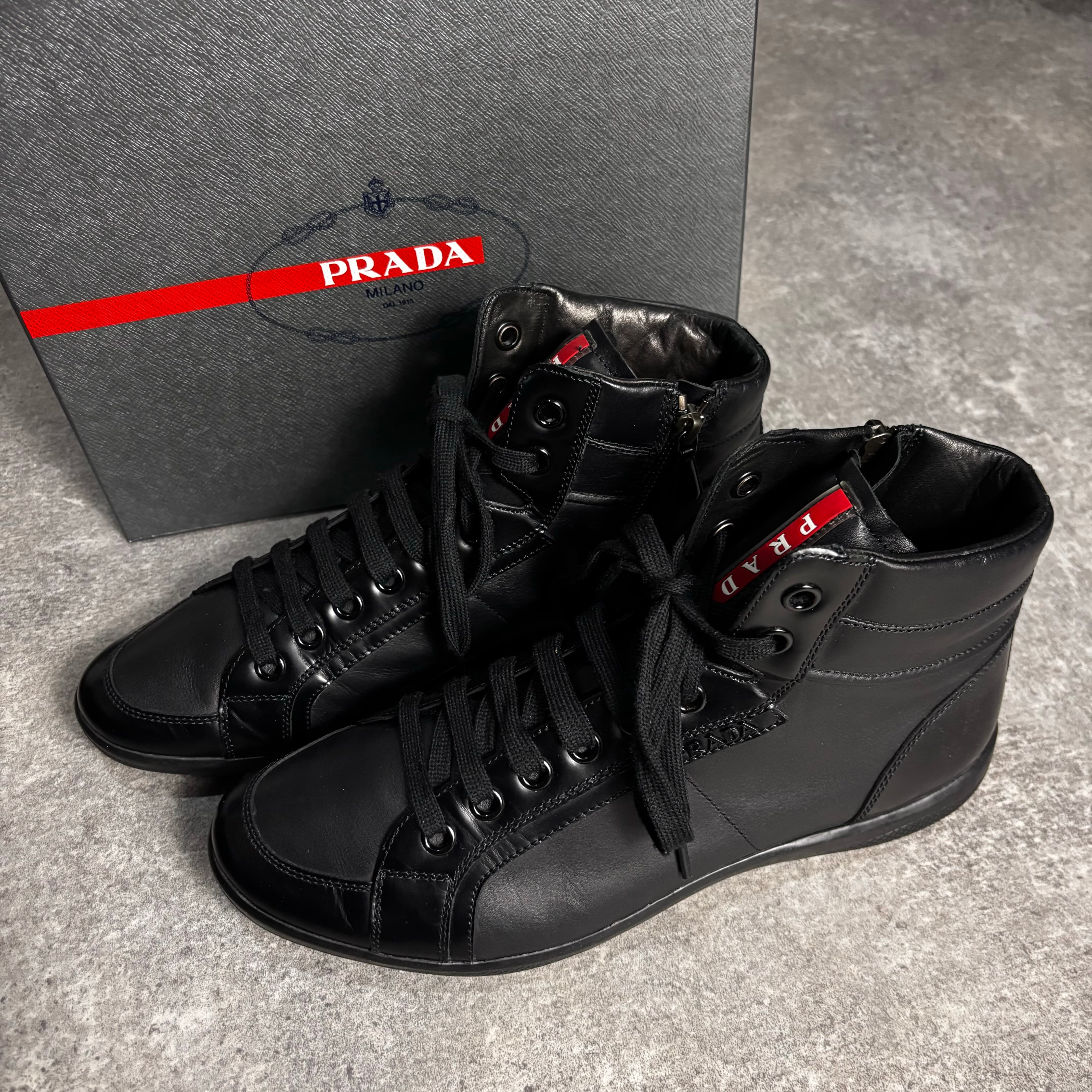 靴 archive PRADA Leather High Top Sneakers PRADA | LOST